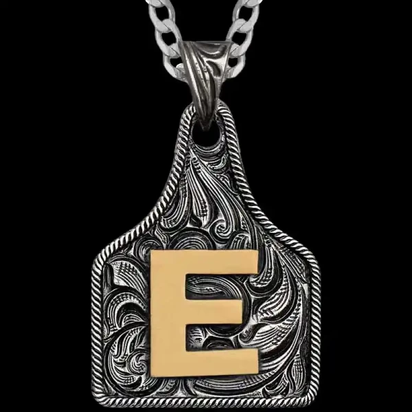Texas Size Initial Cow Tag Necklace